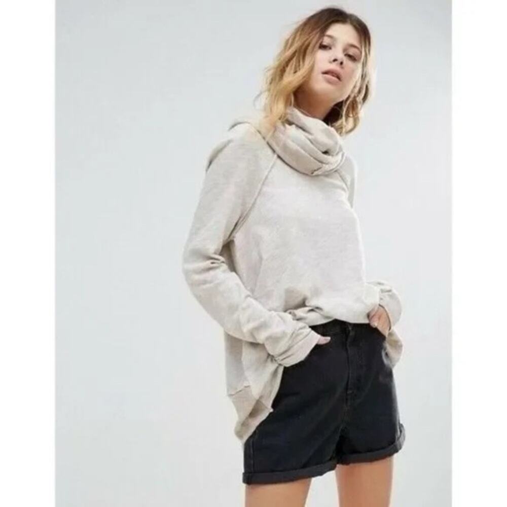Free People Beach Oatmeal Beige Two Body Cowl Neck Knit Sweater